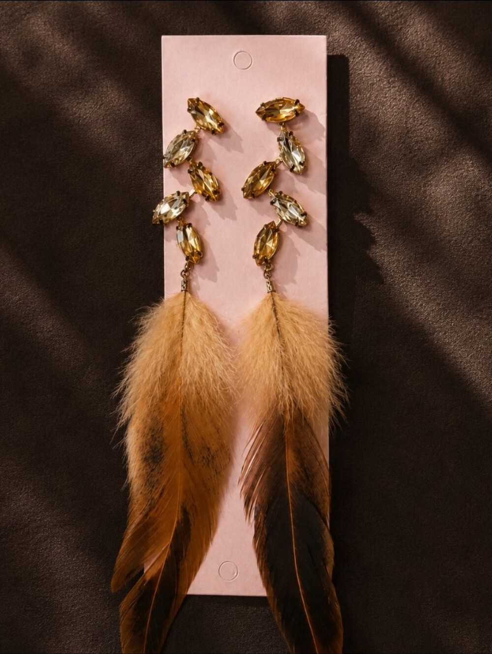 Boho Western Feather Earrings | Extra Long Crystal Statement
